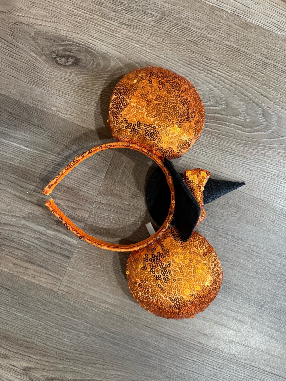 Disney Orange Sequin Minnie Ears Headband with Black Witch Hat